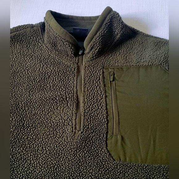 Champion Army Fleece Pullover Sweatshirt Hunter Green Pocket XL Zip Fuzzy Sherpa - Picture 3 of 10